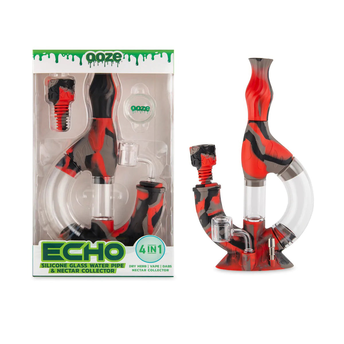 OOZE® | 4-in-1 ECHO Hybrid Silicone Nectar Collector & Water Pipe | Various Colors