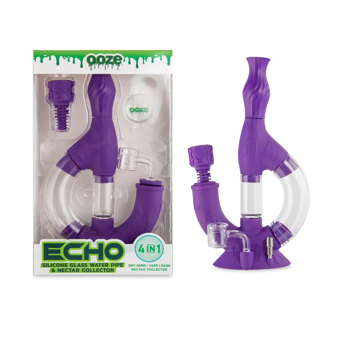 OOZE® | 4-in-1 ECHO Hybrid Silicone Nectar Collector & Water Pipe | Various Colors