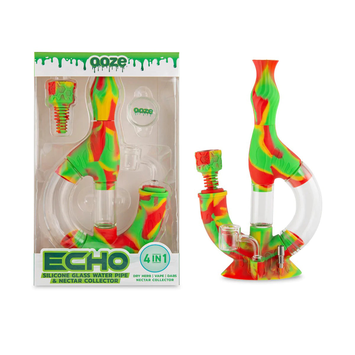 OOZE® | 4-in-1 ECHO Hybrid Silicone Nectar Collector & Water Pipe | Various Colors