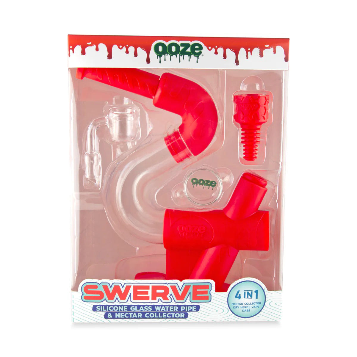 Ooze® | 4-in-1 Swerve Hybrid Silicone Nectar Collector & Water Pipe | Various Colors