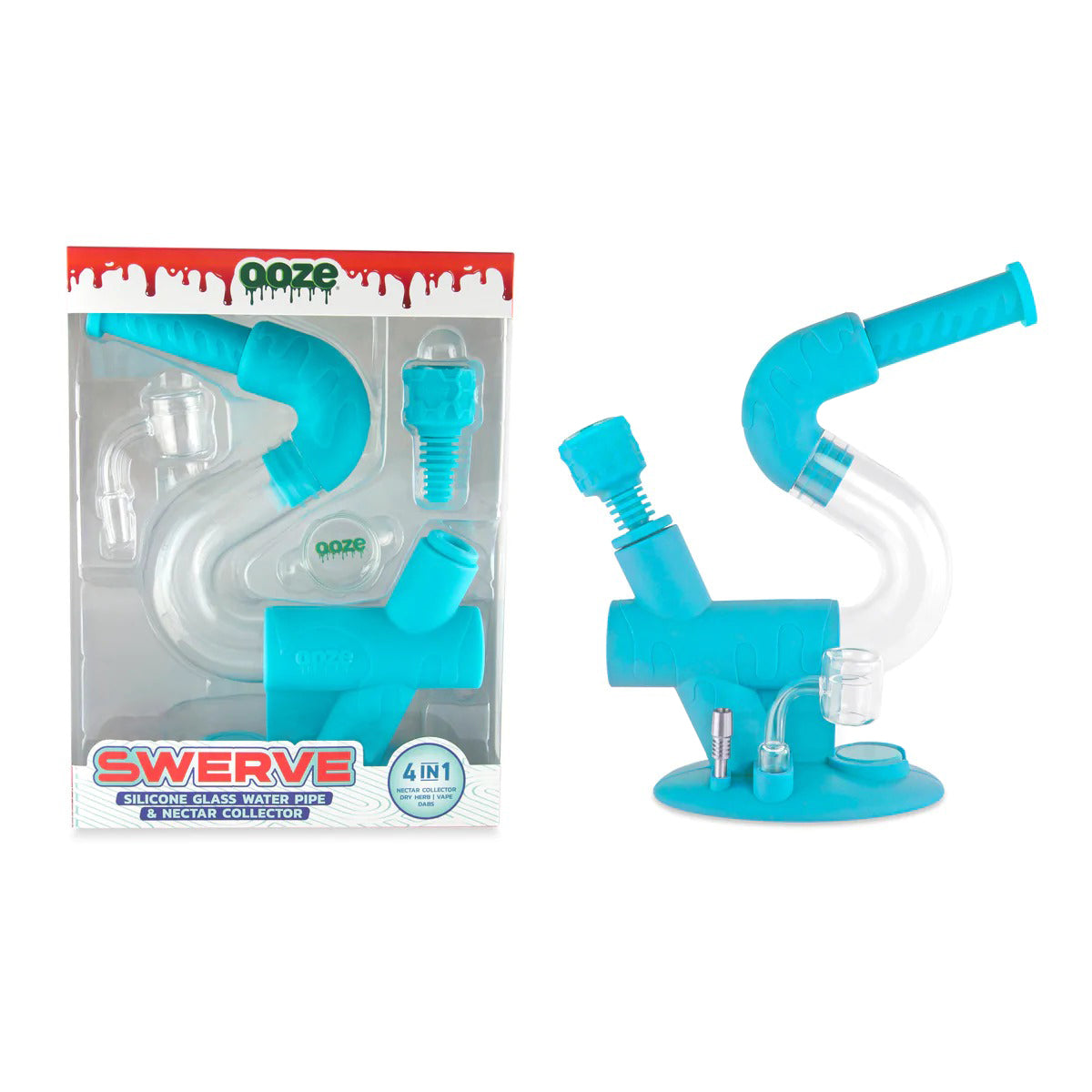 Ooze® | 4-in-1 Swerve Hybrid Silicone Nectar Collector & Water Pipe | Various Colors