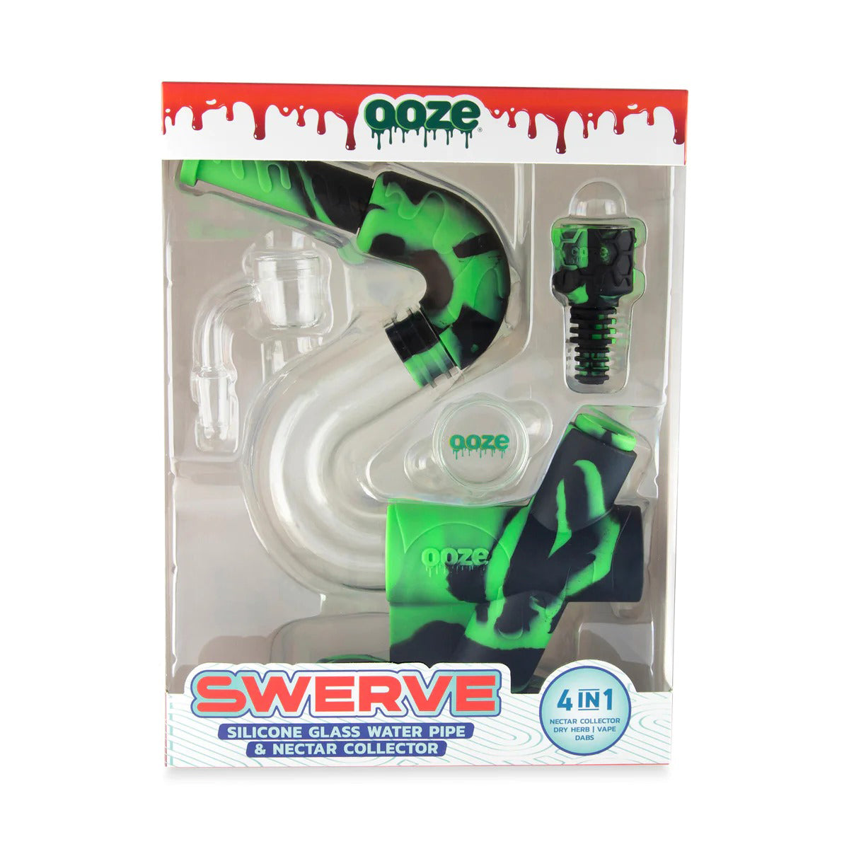 Ooze® | 4-in-1 Swerve Hybrid Silicone Nectar Collector & Water Pipe | Various Colors