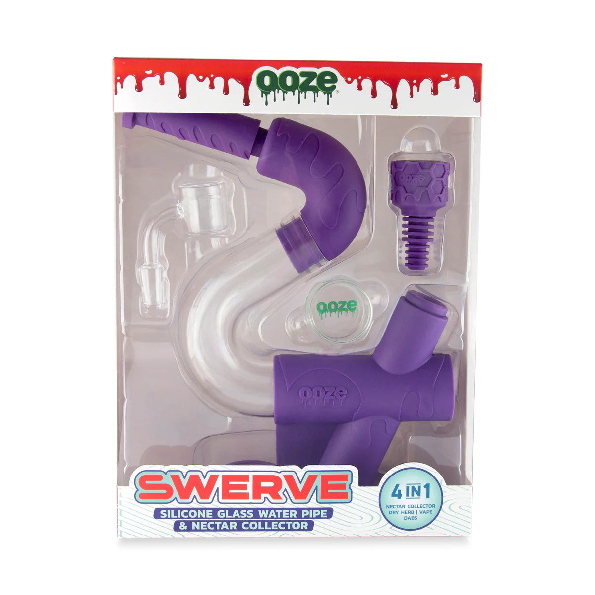 Ooze® | 4-in-1 Swerve Hybrid Silicone Nectar Collector & Water Pipe | Various Colors