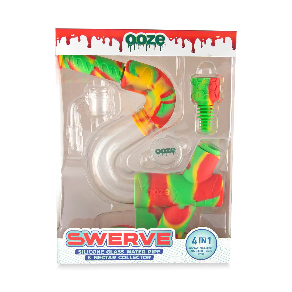 Ooze® | 4-in-1 Swerve Hybrid Silicone Nectar Collector & Water Pipe | Various Colors