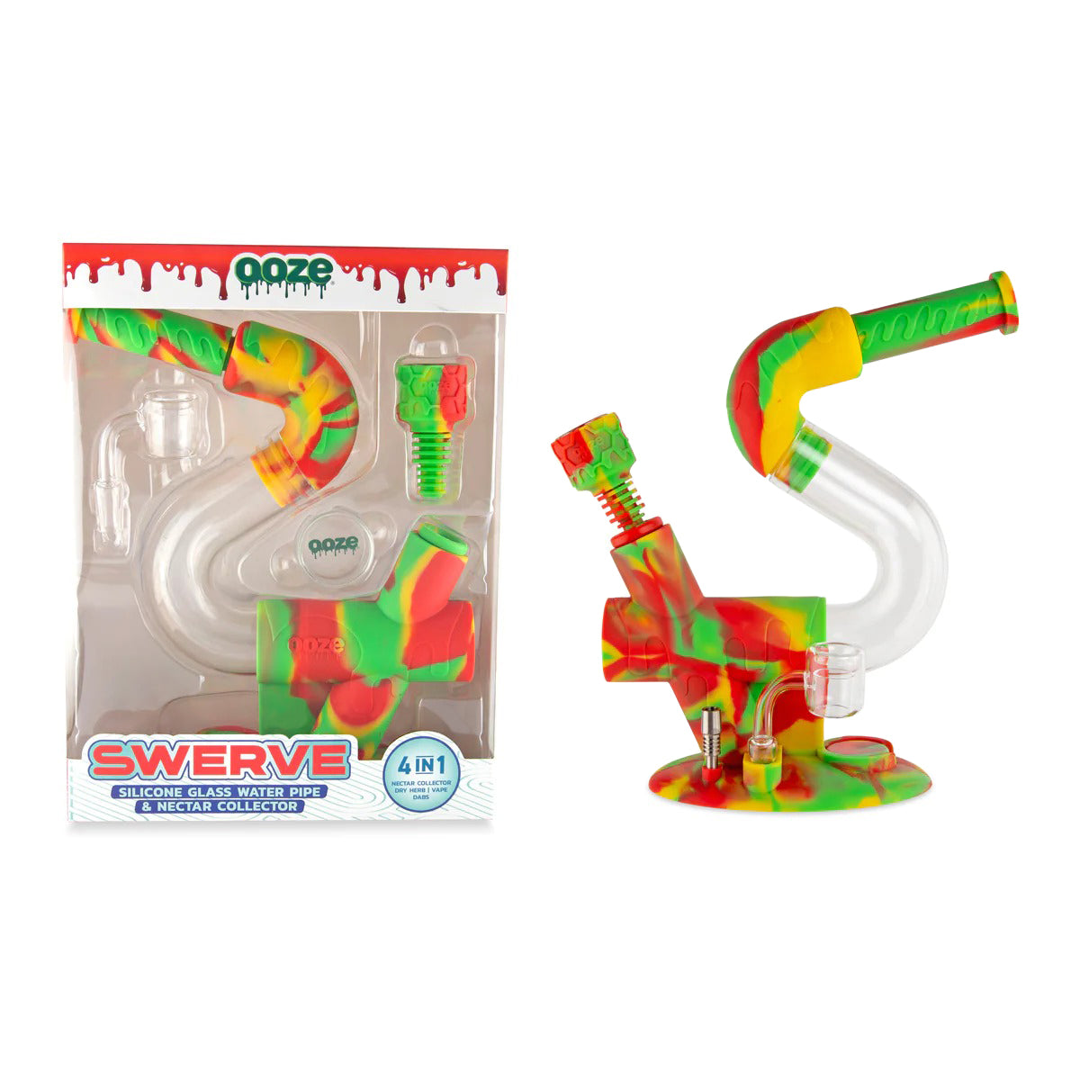 Ooze® | 4-in-1 Swerve Hybrid Silicone Nectar Collector & Water Pipe | Various Colors