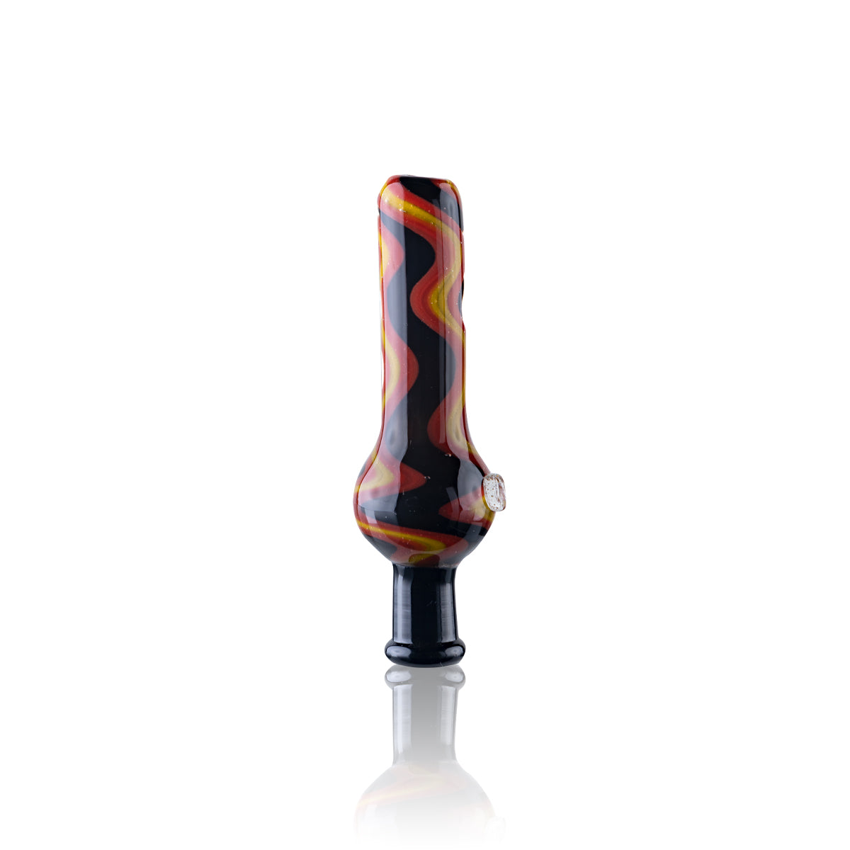 Nectar Collector | Pocket Glass Hand Straw | 4" - 10mm - Black w/ Wig Wag Orange/Yellow Stripes - Biohazard Inc