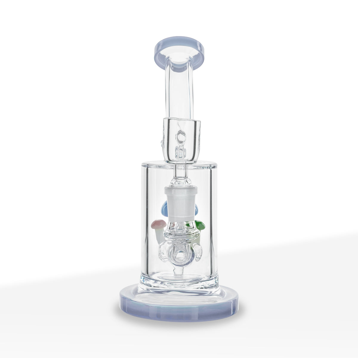 Dab Rig | Color Trim Rig with Mushroom Perc | 7" - Glass - Various Colors - Biohazard Inc - Milk Blue