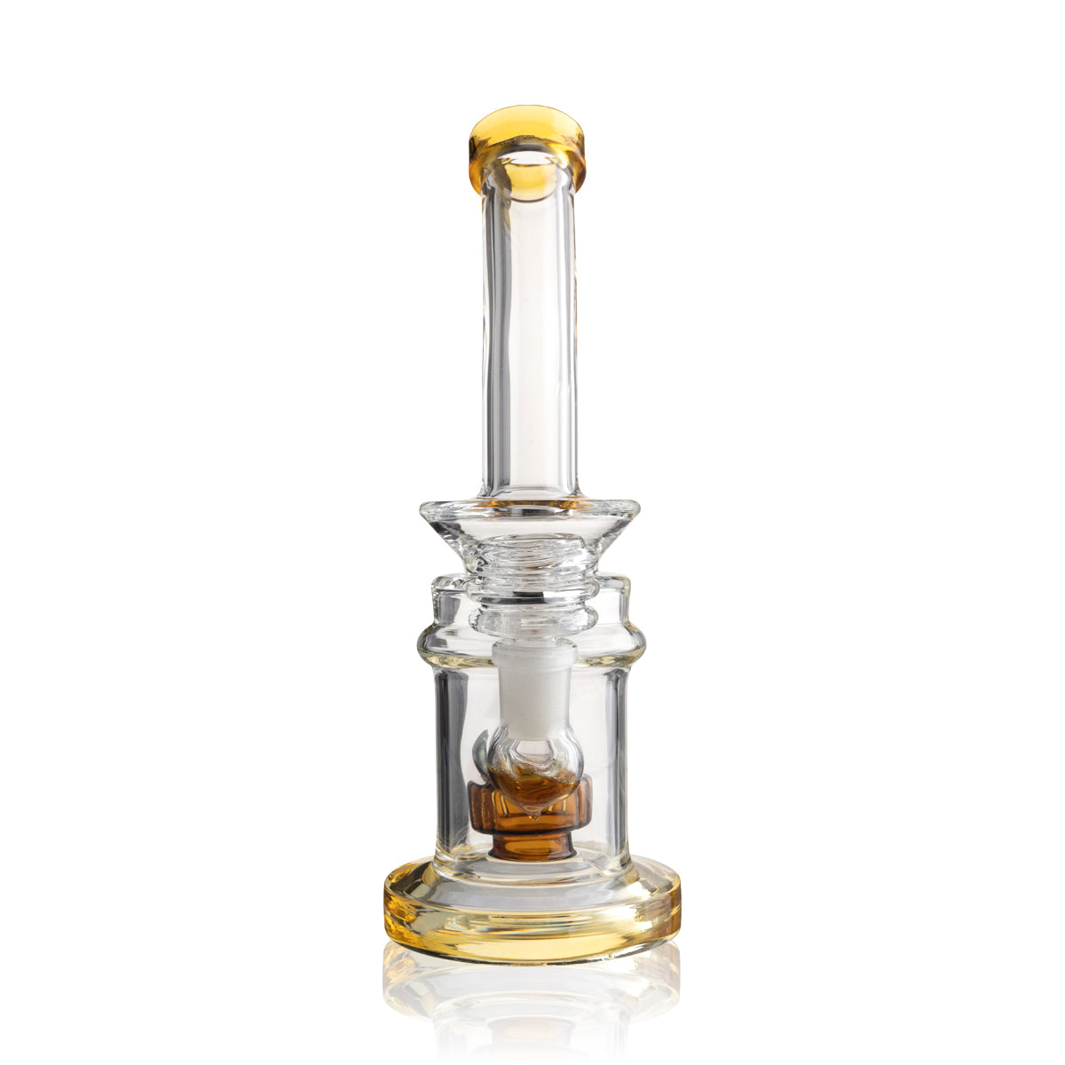 Dab Rig | Showerhead Percolator Stemless Water Pipe | 8" - 14mm - Amber Trim