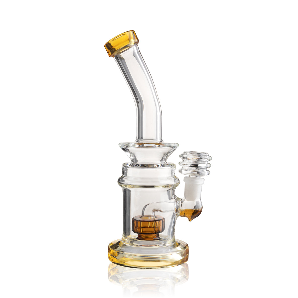 Dab Rig | Showerhead Percolator Stemless Water Pipe | 8" - 14mm - Amber Trim