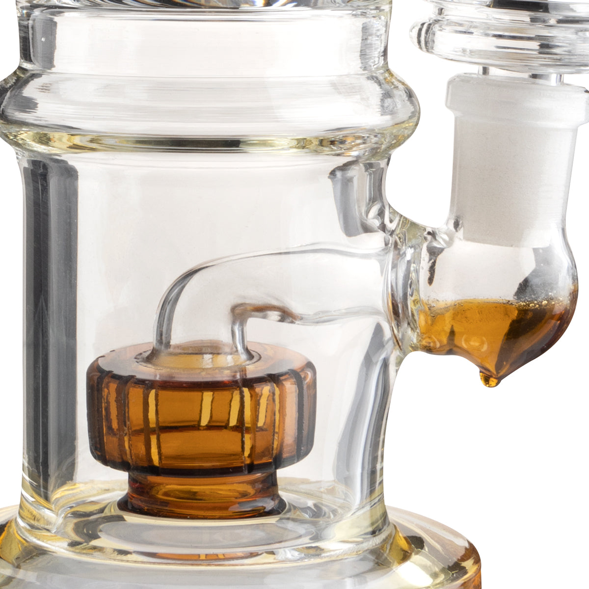 Dab Rig | Showerhead Percolator Stemless Water Pipe | 8" - 14mm - Amber Trim