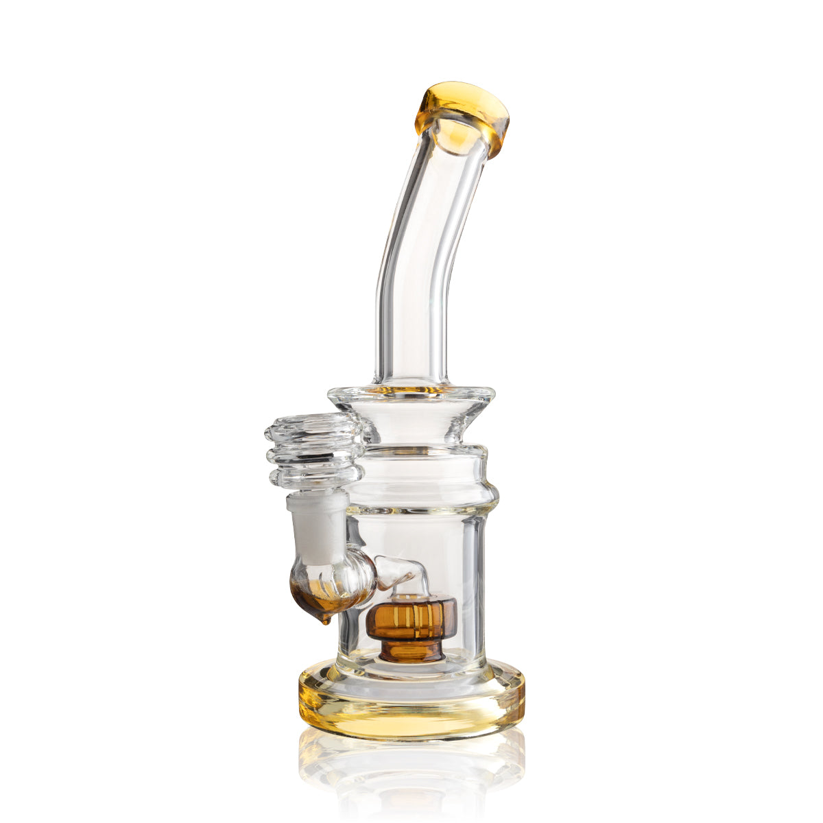 Dab Rig | Showerhead Percolator Stemless Water Pipe | 8" - 14mm - Amber Trim