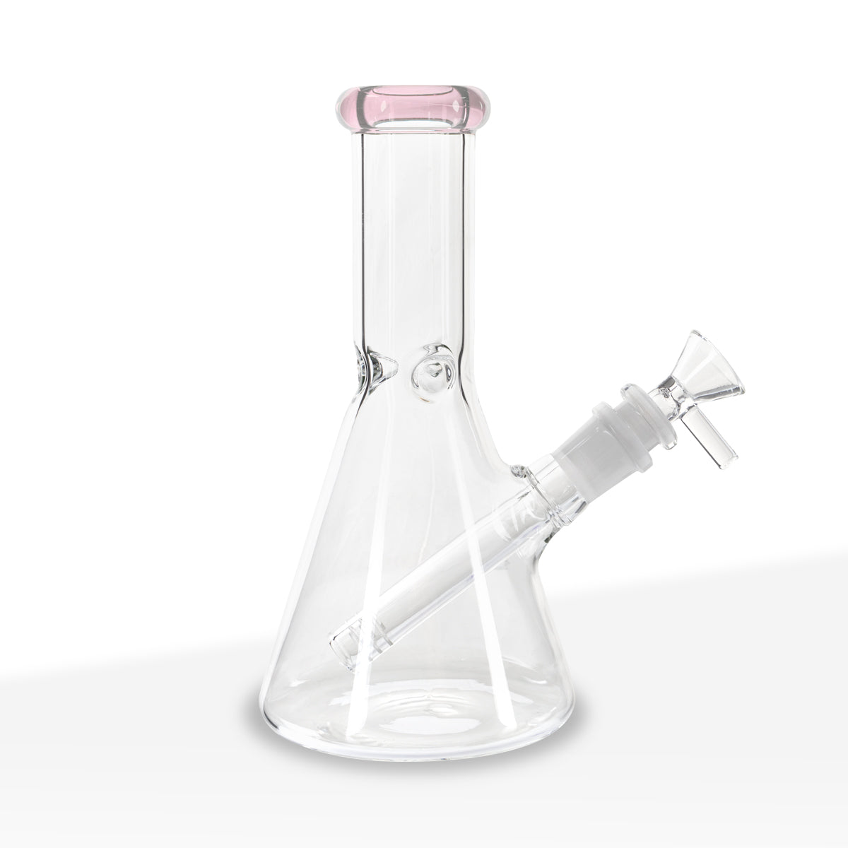 Water Pipe | 5mm Color Trim Beaker | 8" - Glass - Various Colors - Biohazard Inc - Pink Trim