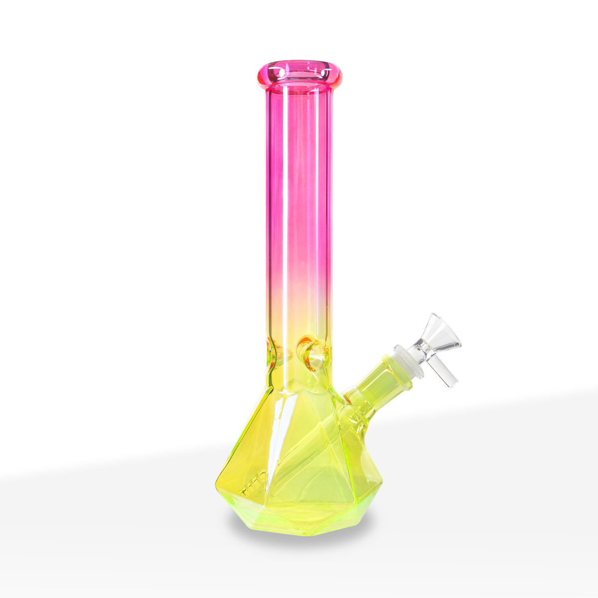 Water Pipe | 4mm Hexagon Base Beaker | 10" - Glass - Assorted Colors - Biohazard Inc - Hot Pink and Yellow