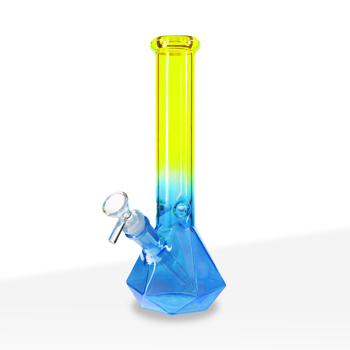 Water Pipe | 4mm Hexagon Base Beaker | 10" - Glass - Assorted Colors - Biohazard Inc - Yellow and Cyan Blue