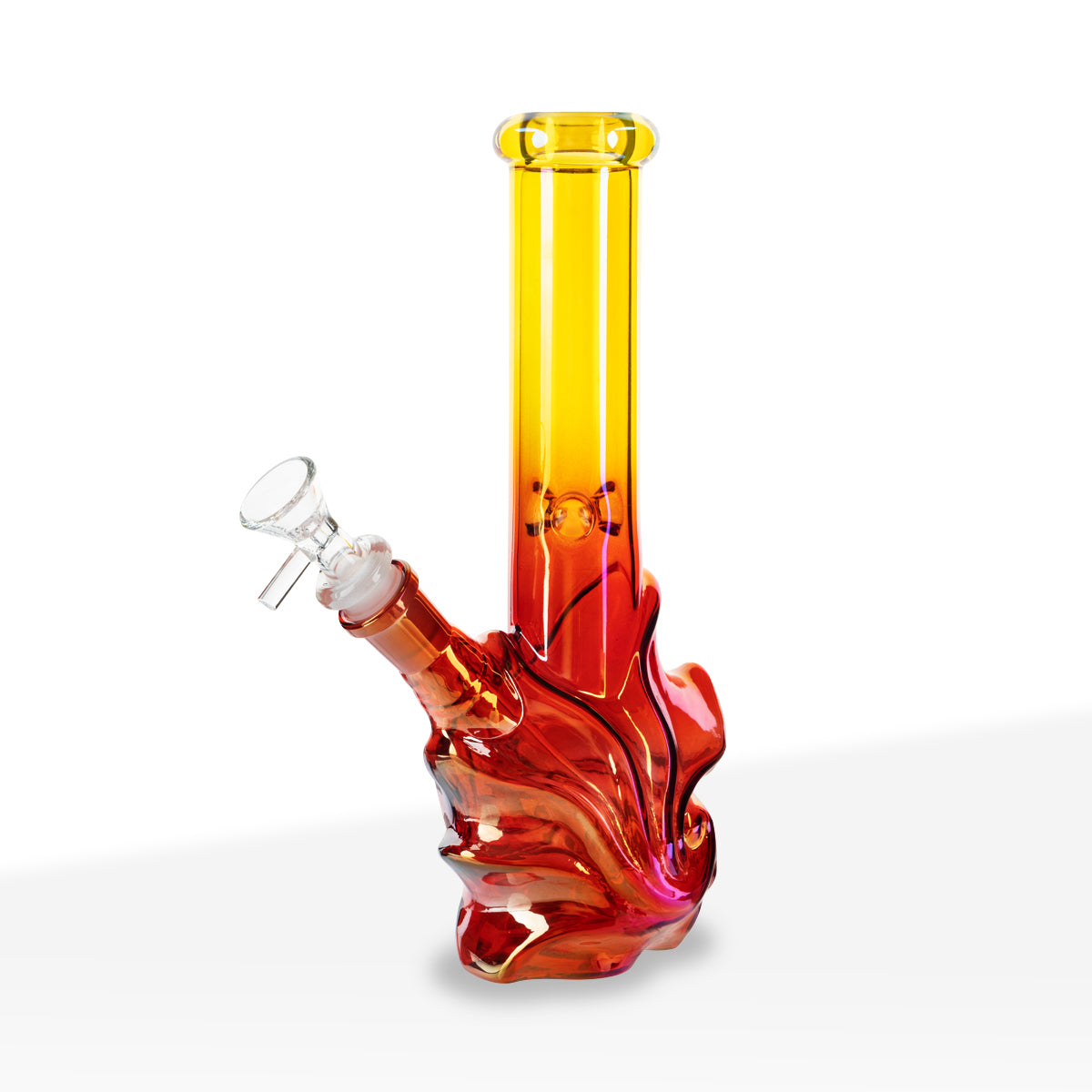 Water Pipe | 4mm Wave Base Beaker | 10" - Glass - Assorted Colors - Biohazard Inc. - Lemon Yellow / Ruby Red