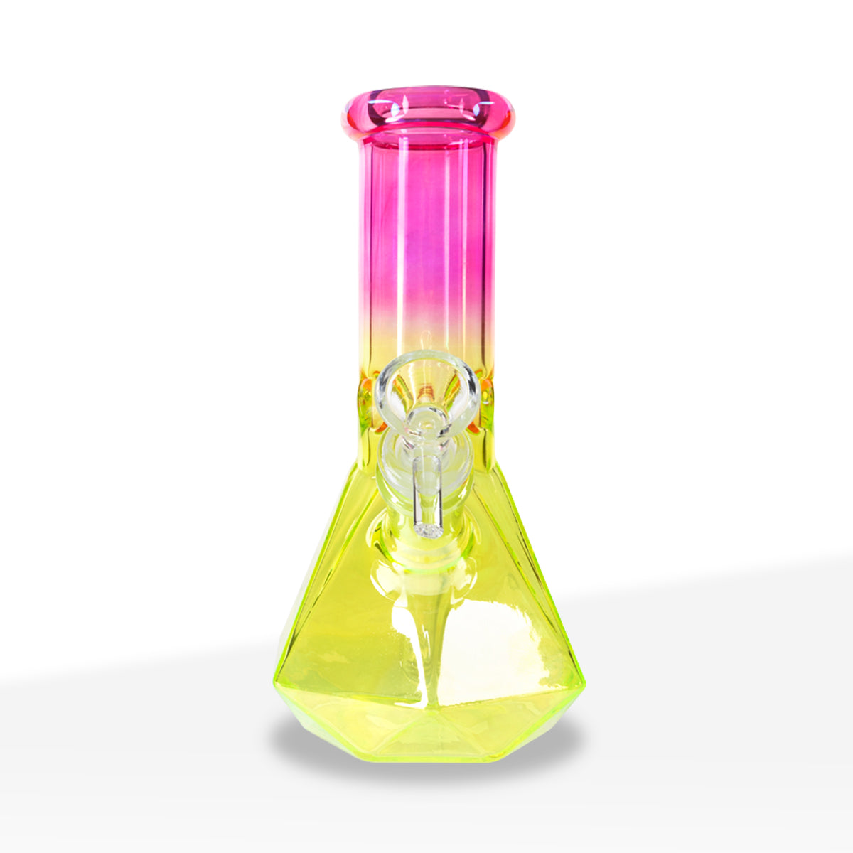Water Pipe | 4mm Hexagon Base Beaker | 7" - Glass - Assorted Colors - Biohazard Inc - Group Image - Pink and Electric Yellow