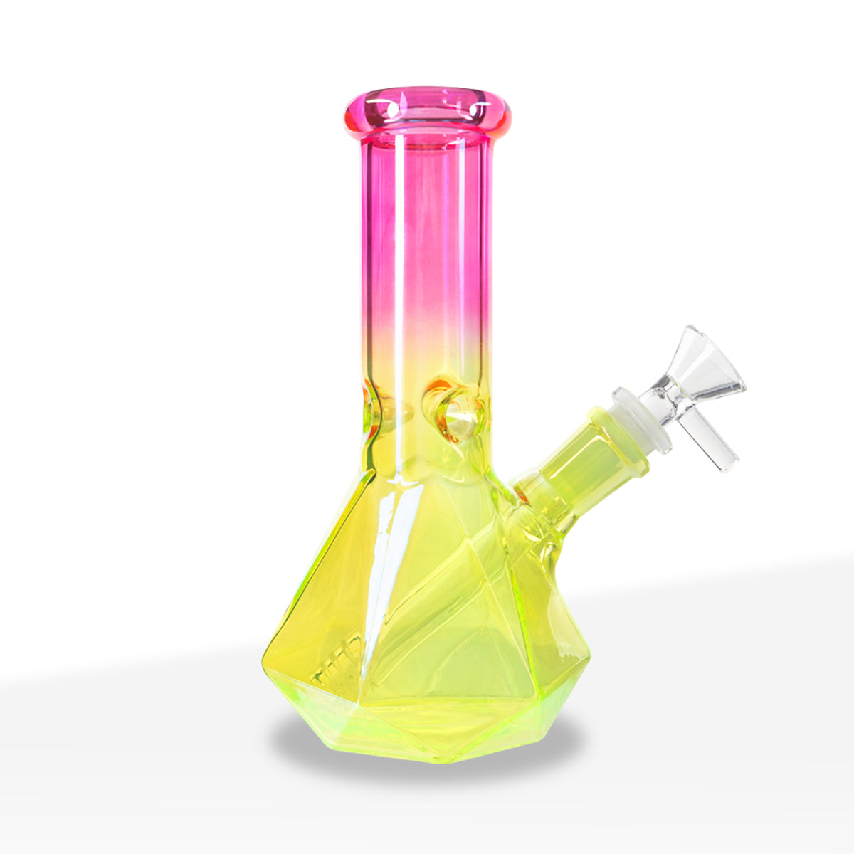 Water Pipe | 4mm Hexagon Base Beaker | 7" - Glass - Assorted Colors - Biohazard Inc - Group Image - Pink and Electric Yellow