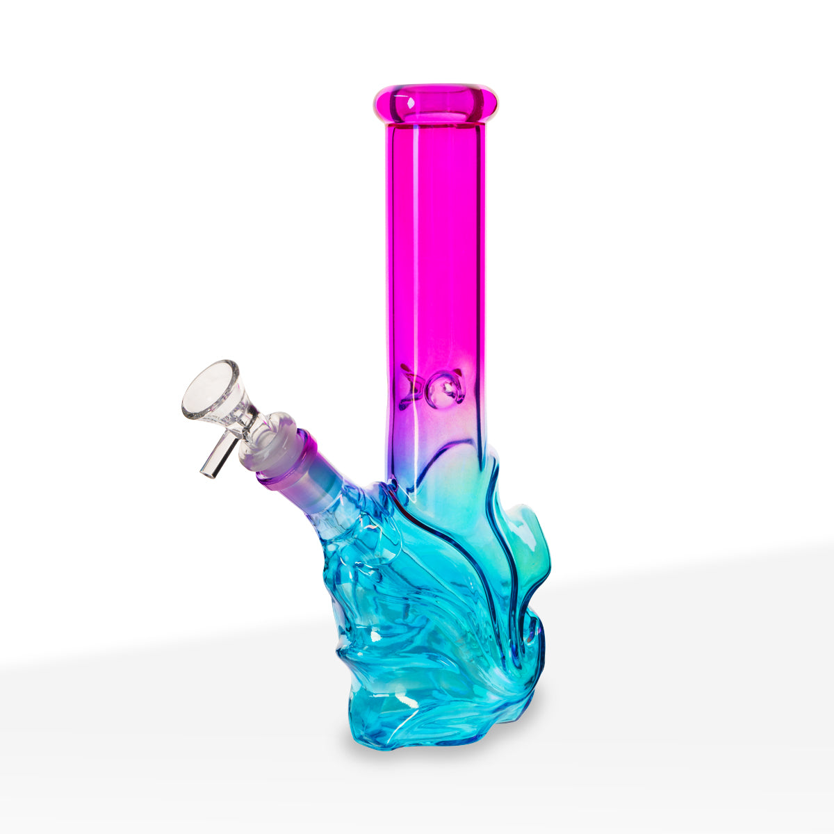 Water Pipe | 4mm Wave Base Beaker | 10" - Glass - Assorted Colors - Biohazard Inc. - Amethyst Pink / Cyan Blue