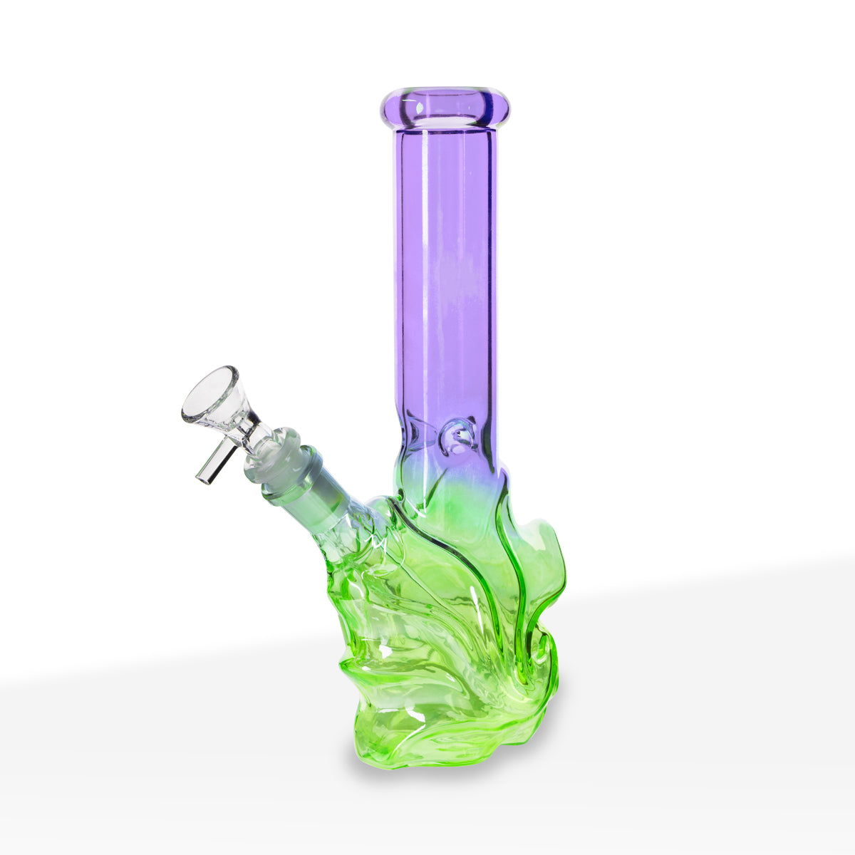 Water Pipe | 4mm Wave Base Beaker | 10" - Glass - Assorted Colors - Biohazard Inc. - Lavender Purple / Lime Green