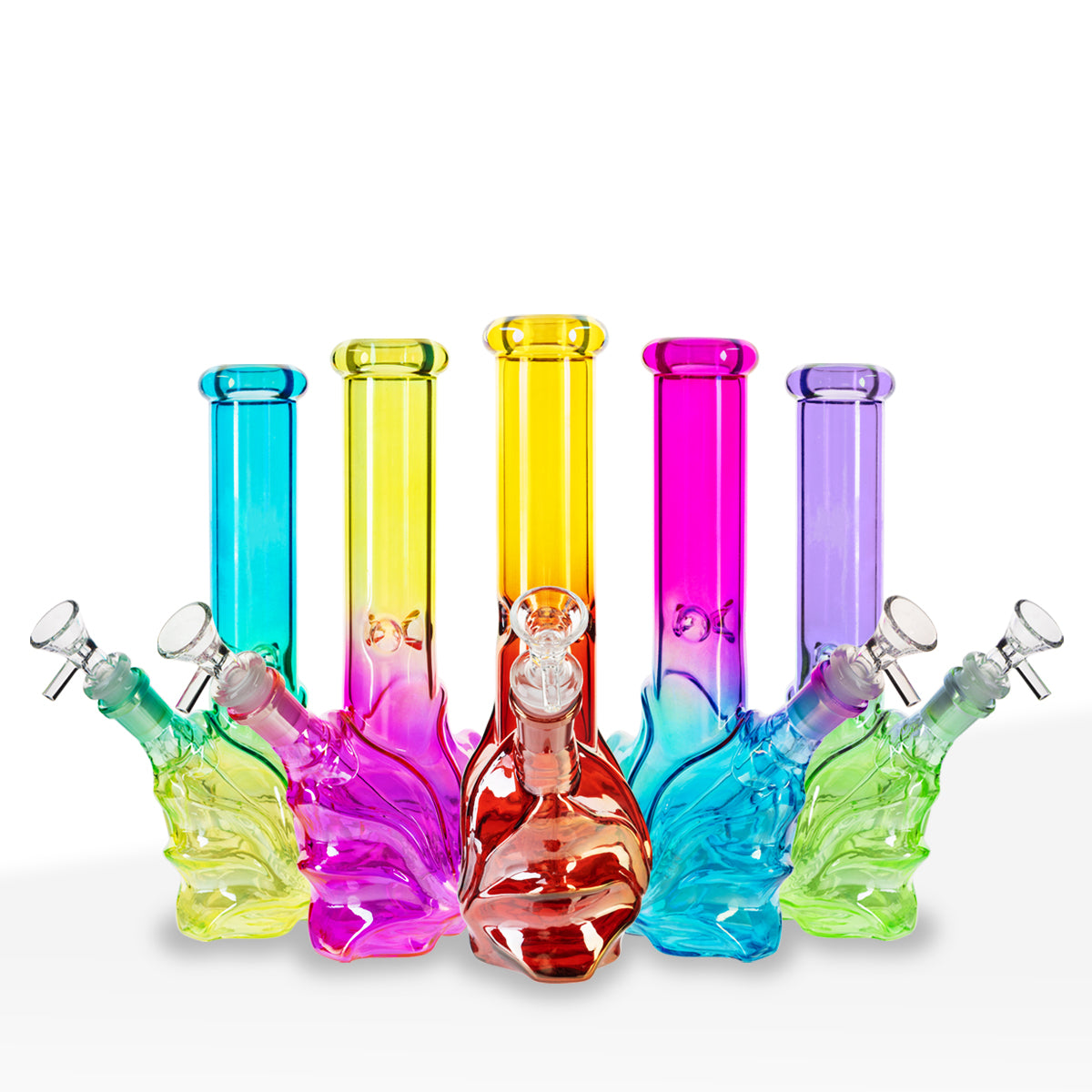 Water Pipe | 4mm Wave Base Beaker | 10" - Glass - Assorted Colors - Biohazard Inc.