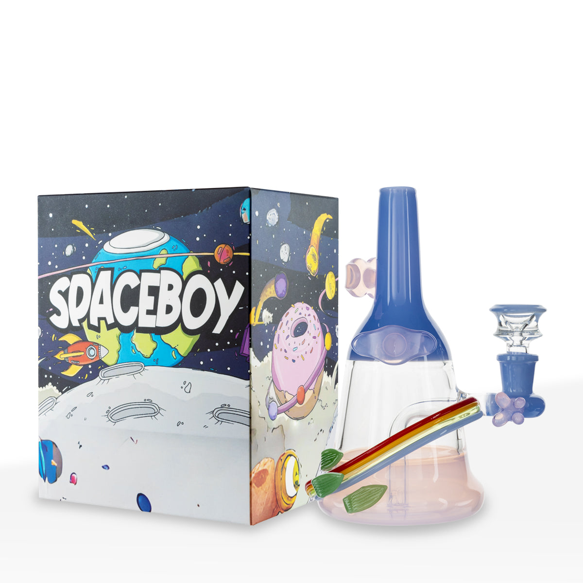 Water Pipe | Spaceboy Colorful Beaker | 7" - Glass - Various Colors - Biohazard Inc - Blue and Pink