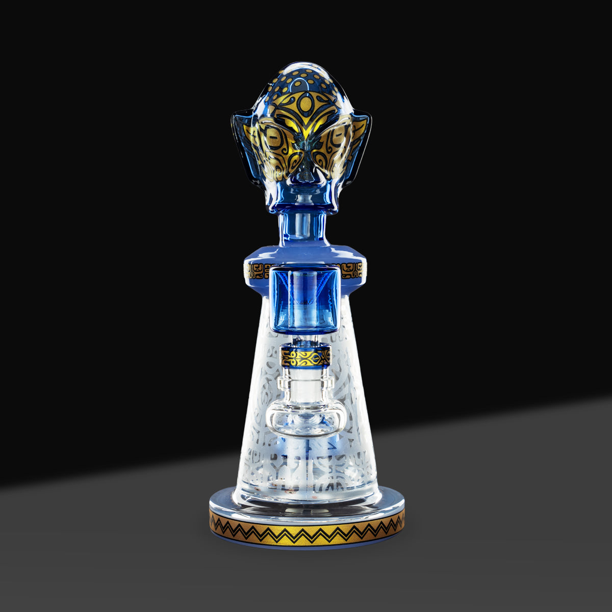 Water Pipe | Etched Colorful Beaker | 9" - Glass - Various Colors - Biohazard Inc - Blue