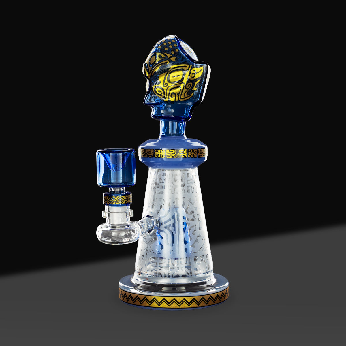 Water Pipe | Etched Colorful Beaker | 9" - Glass - Various Colors - Biohazard Inc - Blue