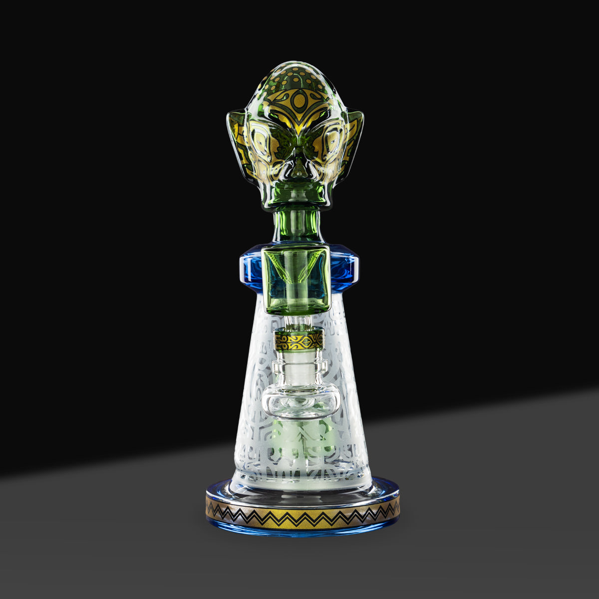 Water Pipe | Etched Colorful Beaker | 9" - Glass - Various Colors - Biohazard Inc - Green