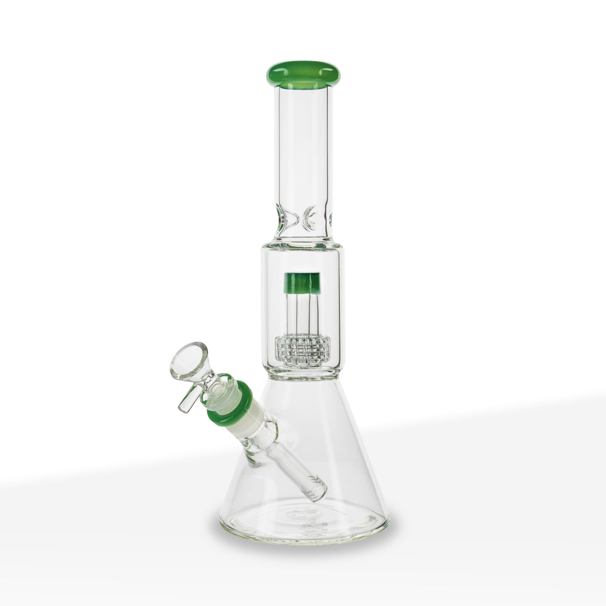 Water Pipe | Color Trim Beaker w/ Percolator Chamber | 12" - Glass - Various Colors - Biohazard Inc - Green