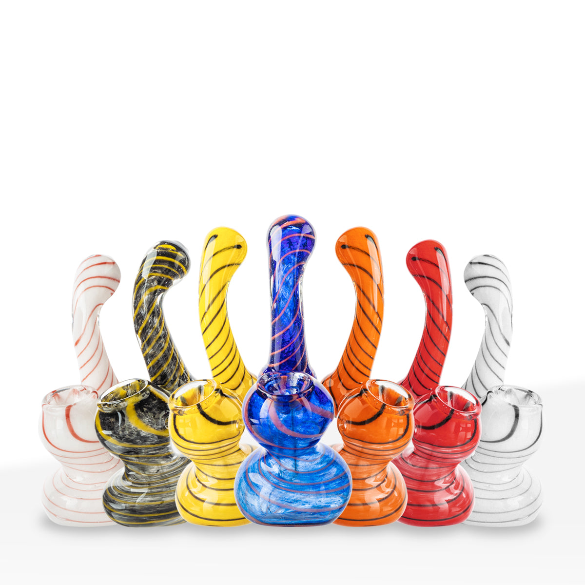 Bubbler | X-Mini Frit Striped Bubbler | 3" - Glass - Assorted Colors - Biohazard Inc