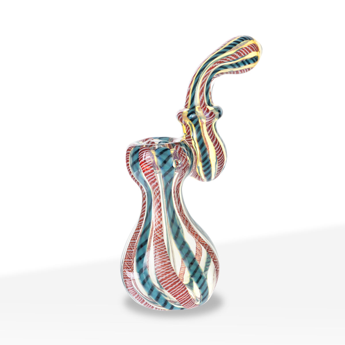 Bubbler | Small Single Diffused Fumed | 4-6" - Assorted Colors - Biohazard Inc - Cyan / Black and Red Candy Cane Stripes