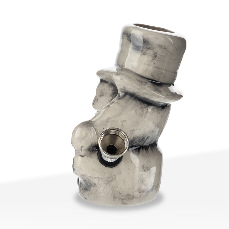 Novelty| Skull Top Hat Water Pipe| 4.5" - Ceramic - White