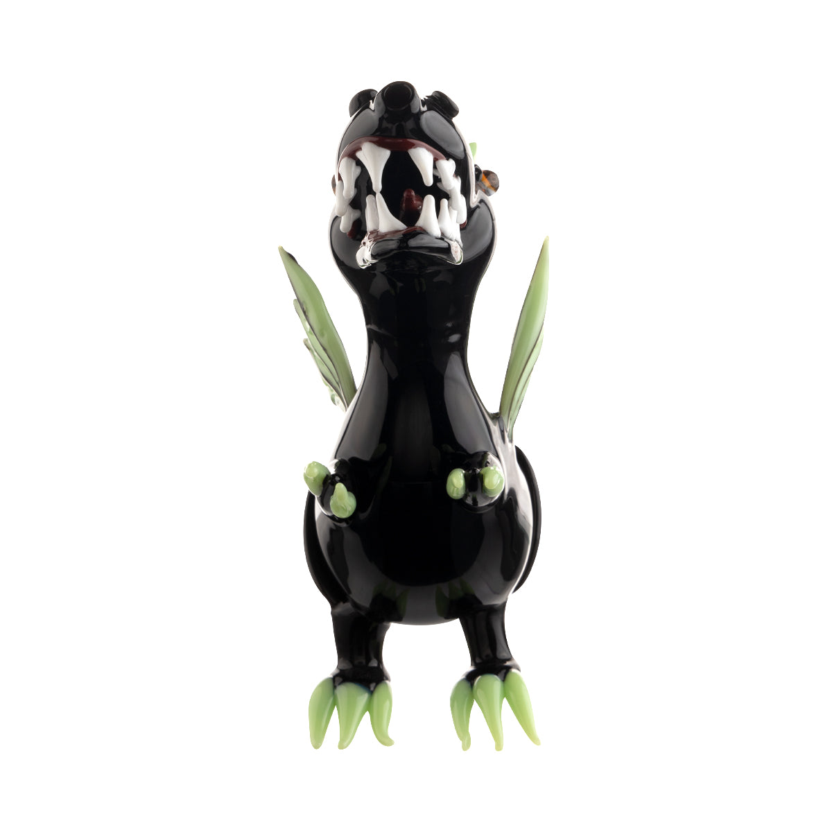 Novelty | Dinosaur Water Pipe | 6" - Glass - Black & Slyme