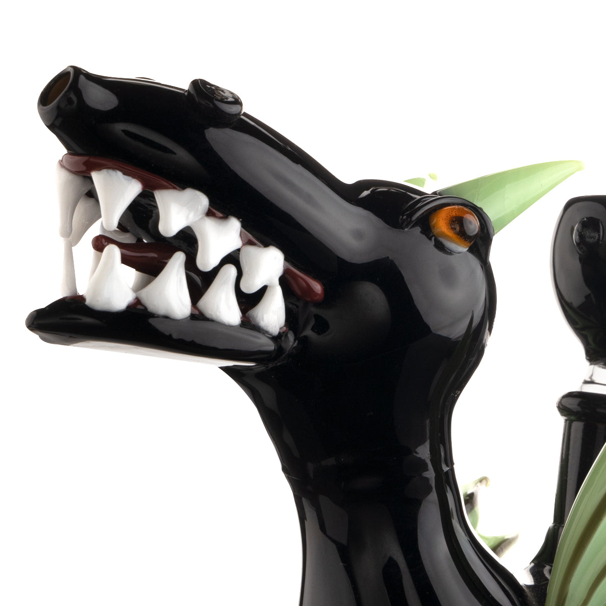 Novelty | Dinosaur Water Pipe | 6" - Glass - Black & Slyme