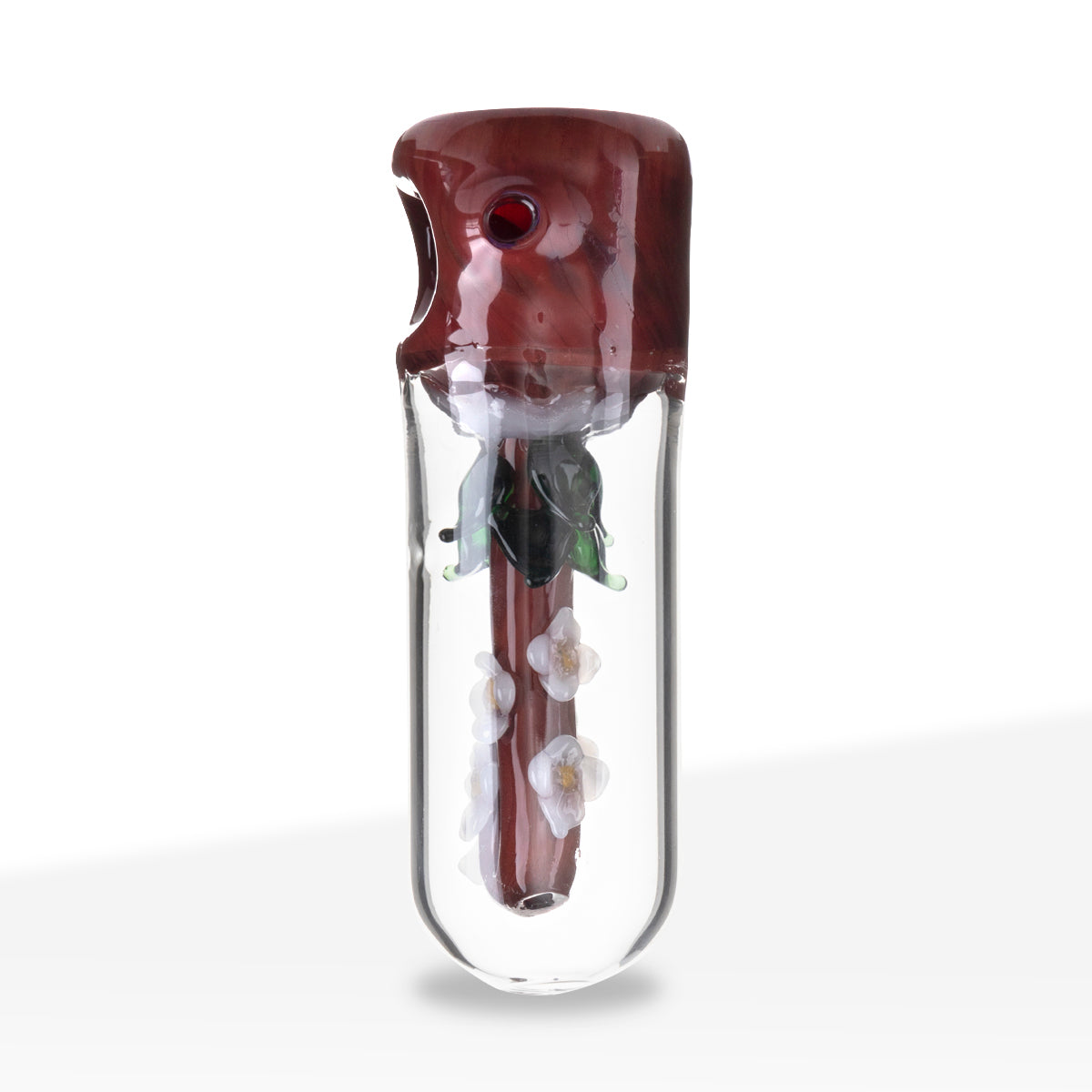 Novelty | Flower in Glass Dome Hand Pipe | 5" - Glass - Red