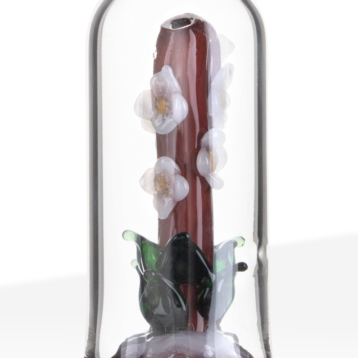 Novelty | Flower in Glass Dome Hand Pipe | 5" - Glass - Red