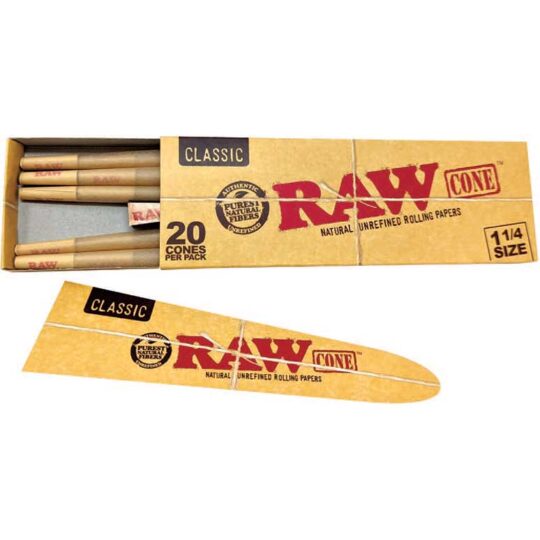 RAW | Classic 20-Pack Pre-Rolled Cones | Various Sizes - Brown - 12 Count