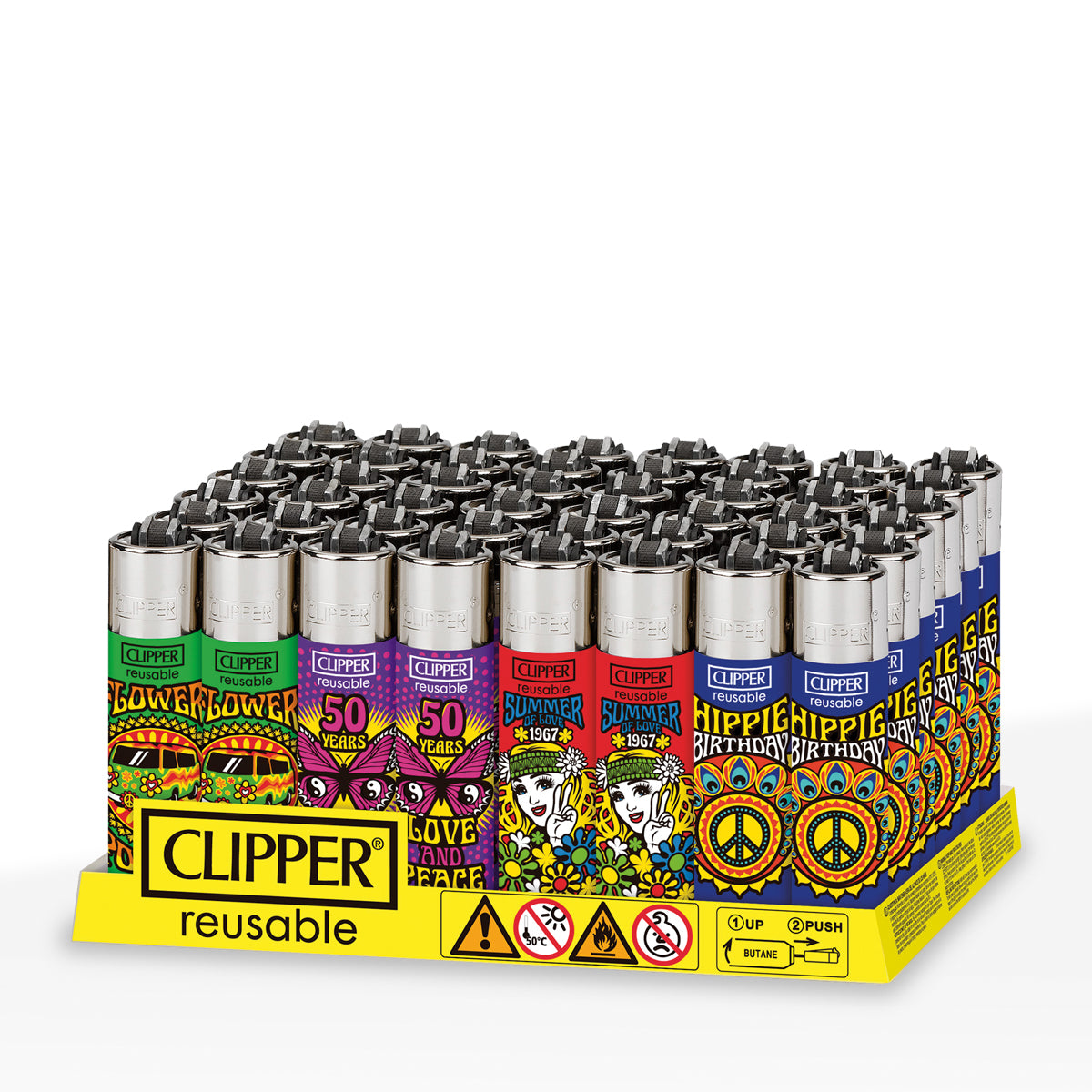 Clipper® | 'Retail Display' Flower Power Hippie Lighters | 48 Count