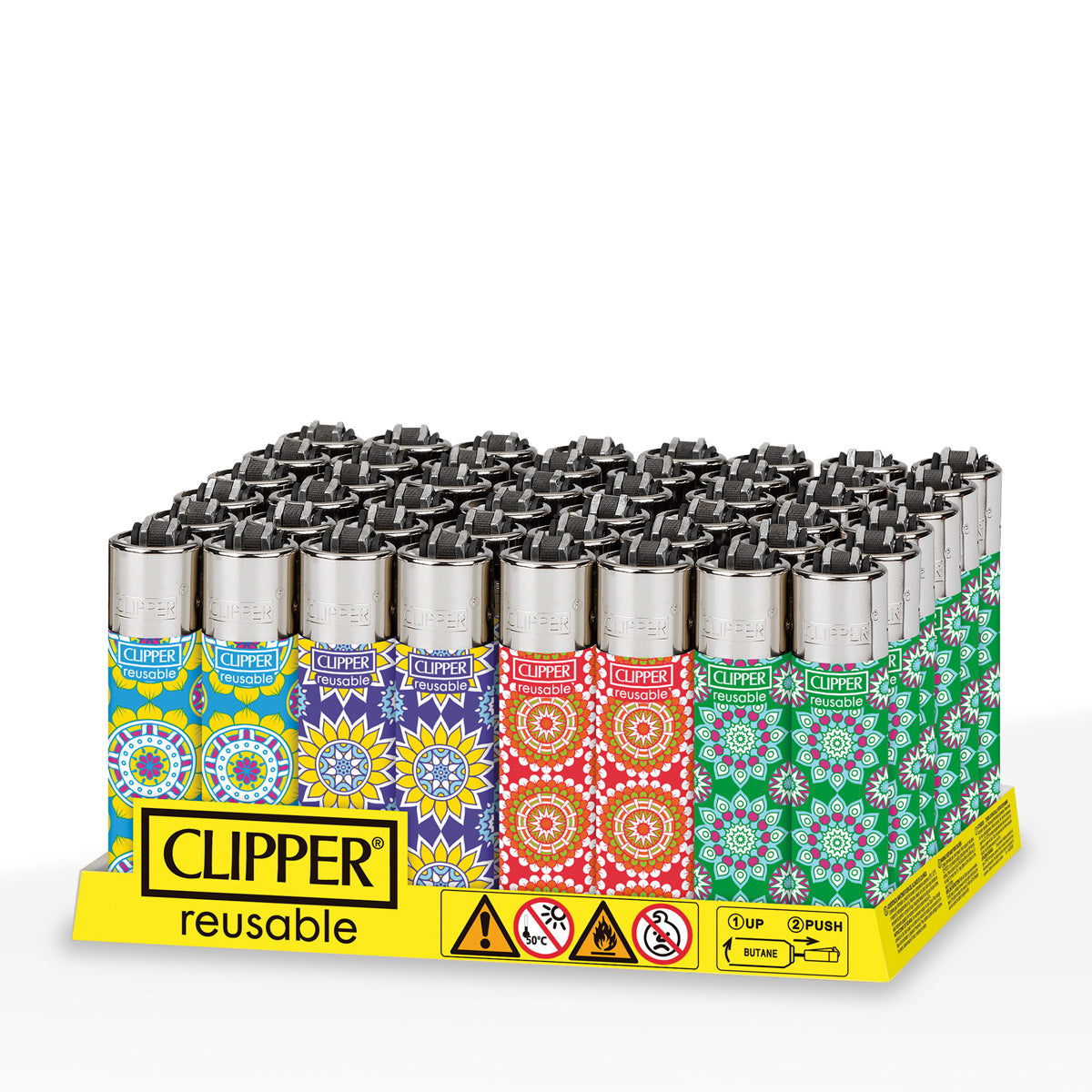 Clipper® | 'Retail Display' Geometric Flower Lighters | 48 Count