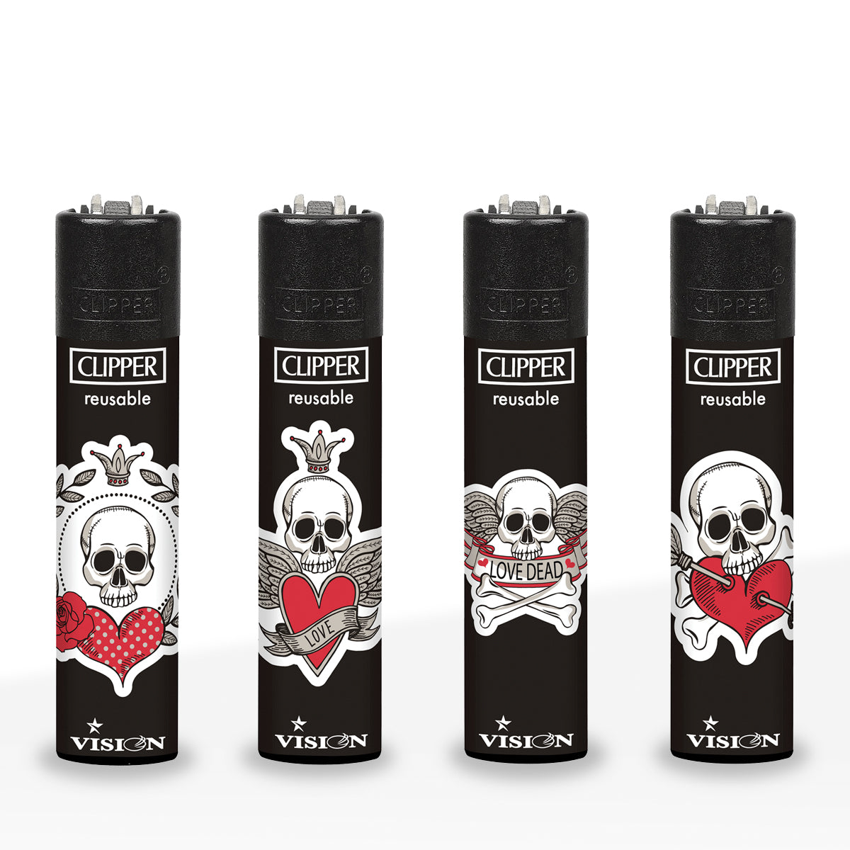 Clipper® | 'Retail Display' Lighter Heart Skull Tattoo Lighters | 48 Count