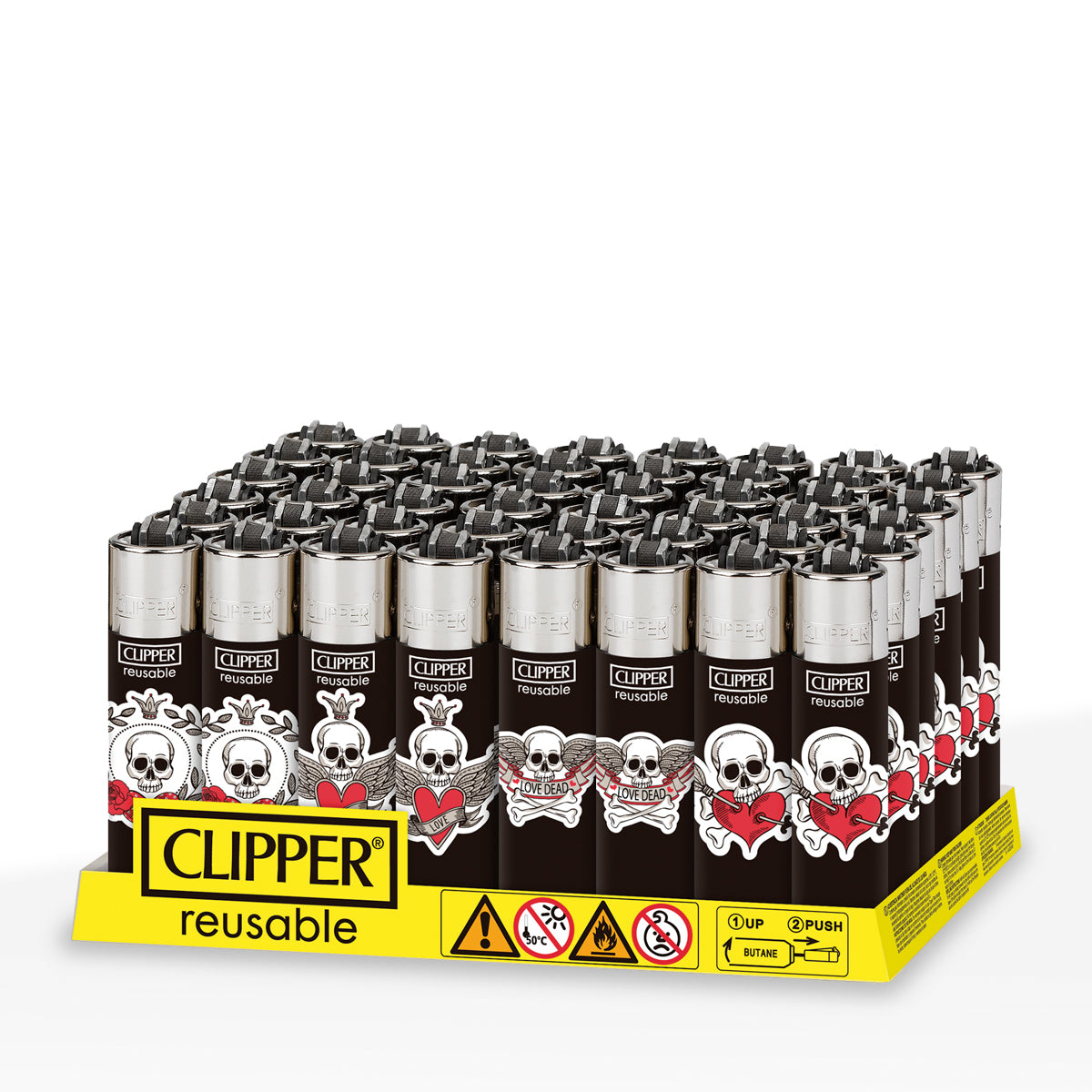 Clipper® | 'Retail Display' Lighter Heart Skull Tattoo Lighters | 48 Count
