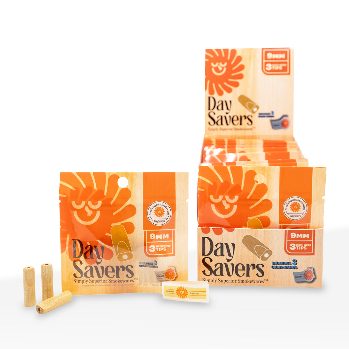 DaySavers | Filter Tips | Various Styles - 9mm - 20 Count - Biohazard Inc - Birch Wood Filter Tips