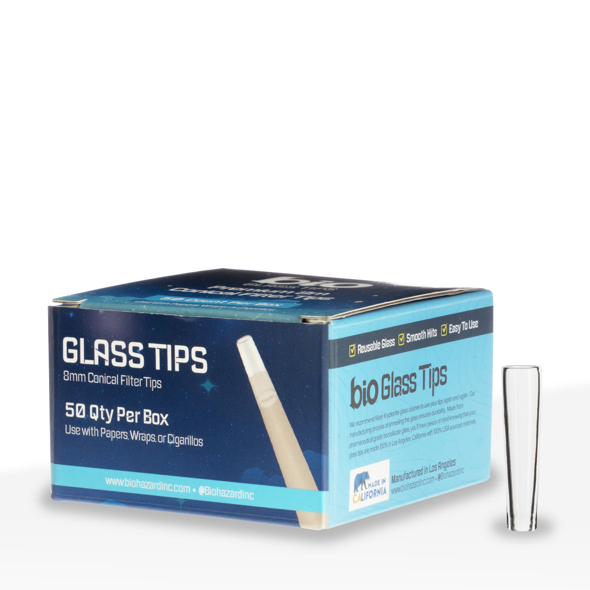 BIO Glass | Conical Glass Filter Tips | 8mm - 50 Count - Biohazard Inc
