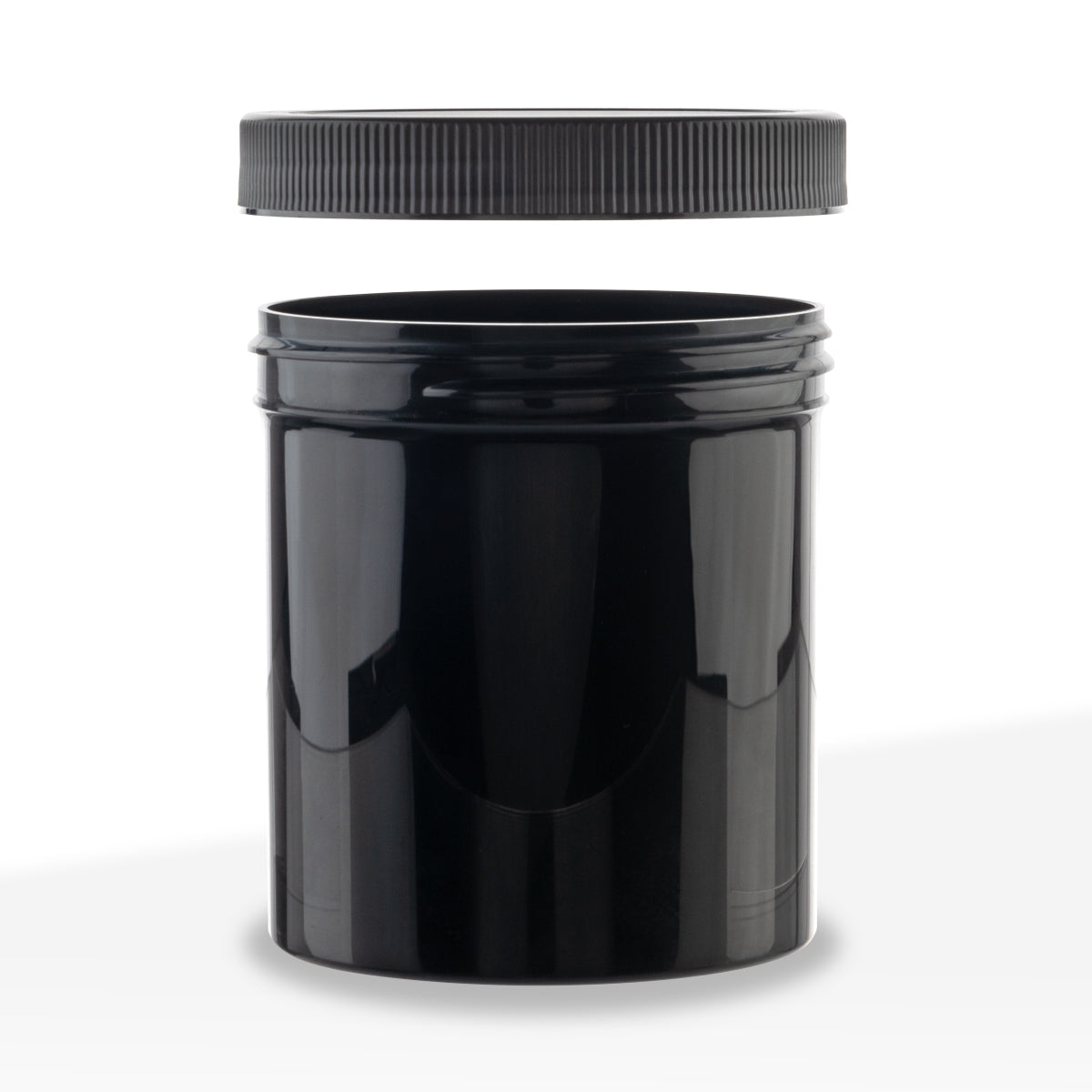 Plastic Jars with Caps | Wide Mouth Straight Sided w/ Black Caps | 16oz - Black - 205 Count