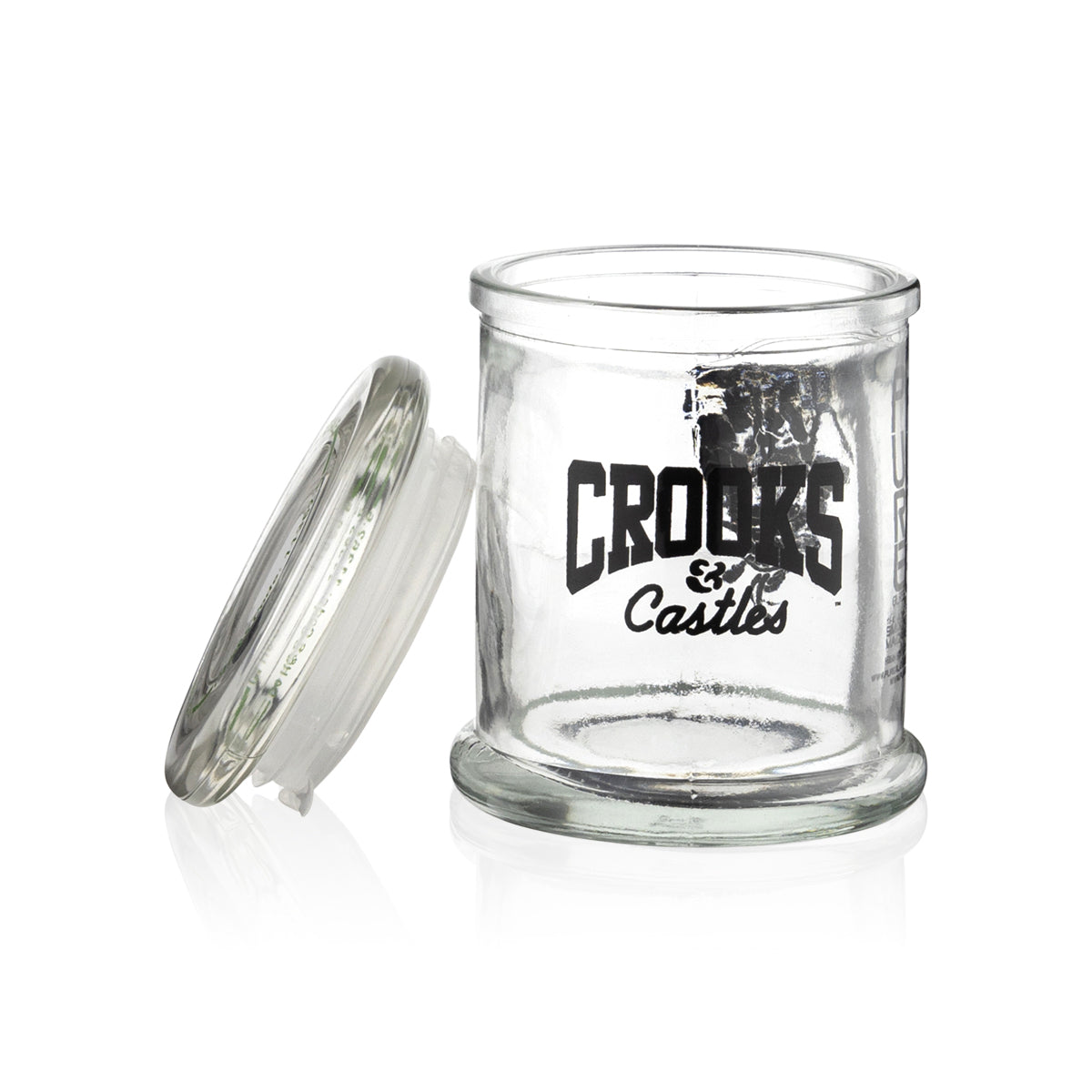 Crooks & Castles x PURE Glass Stash Weed Jar | Straight Sided w/ Glass Lid | 32oz - Clear