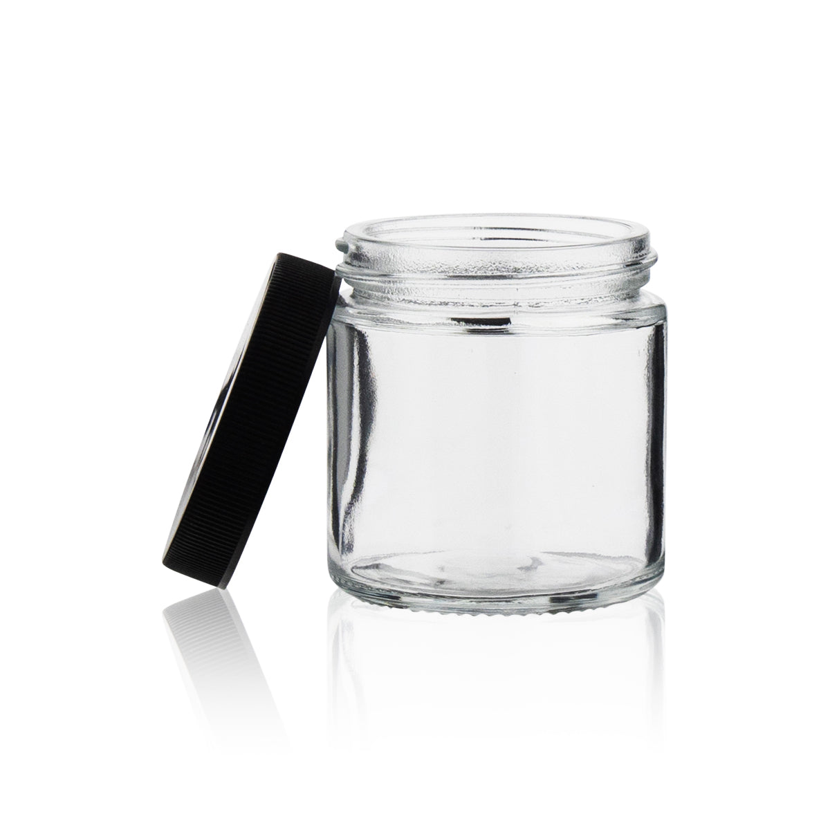 Glass Jar | Straight Sided Clear Glass Jars w/ Black Caps | 3oz - 150 Count Glass Jar Biohazard Inc   