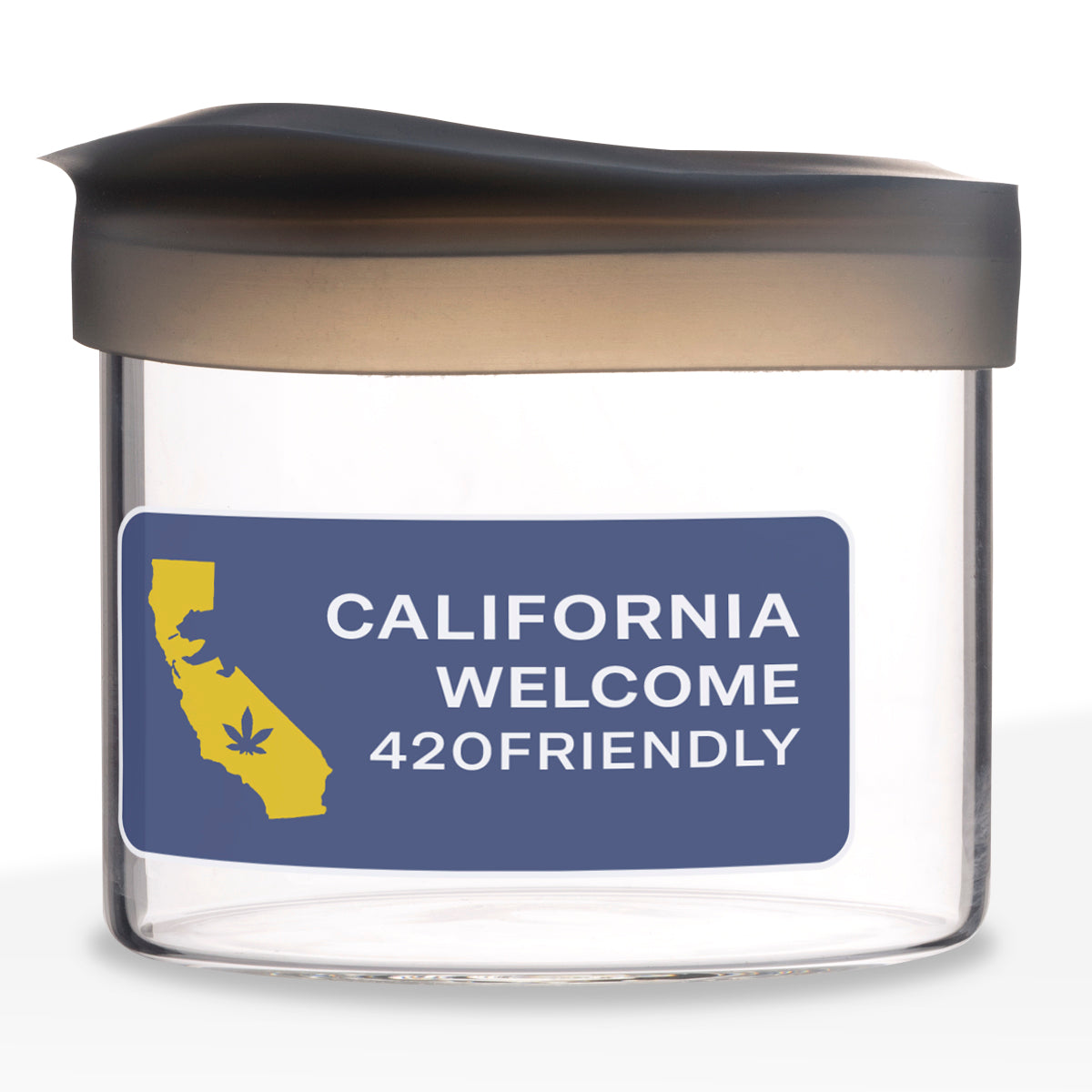 Stash Weed Jar | Straight Sided w/ Silicone Lid | 1oz - Clear - Biohazard Inc - California State Bear with Blunt and Leaf - CALIFORNIA WELCOME 420 FRIENDLY 