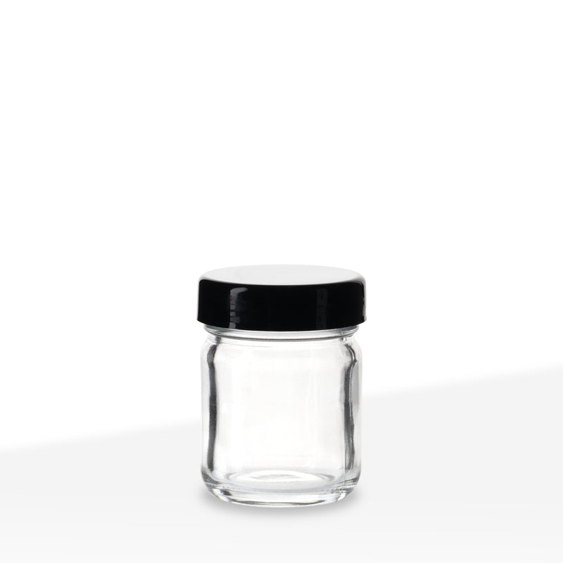 Glass Jar | Straight Sided Clear Glass Jars w/ Smooth Black Caps | 1oz - 252 Count