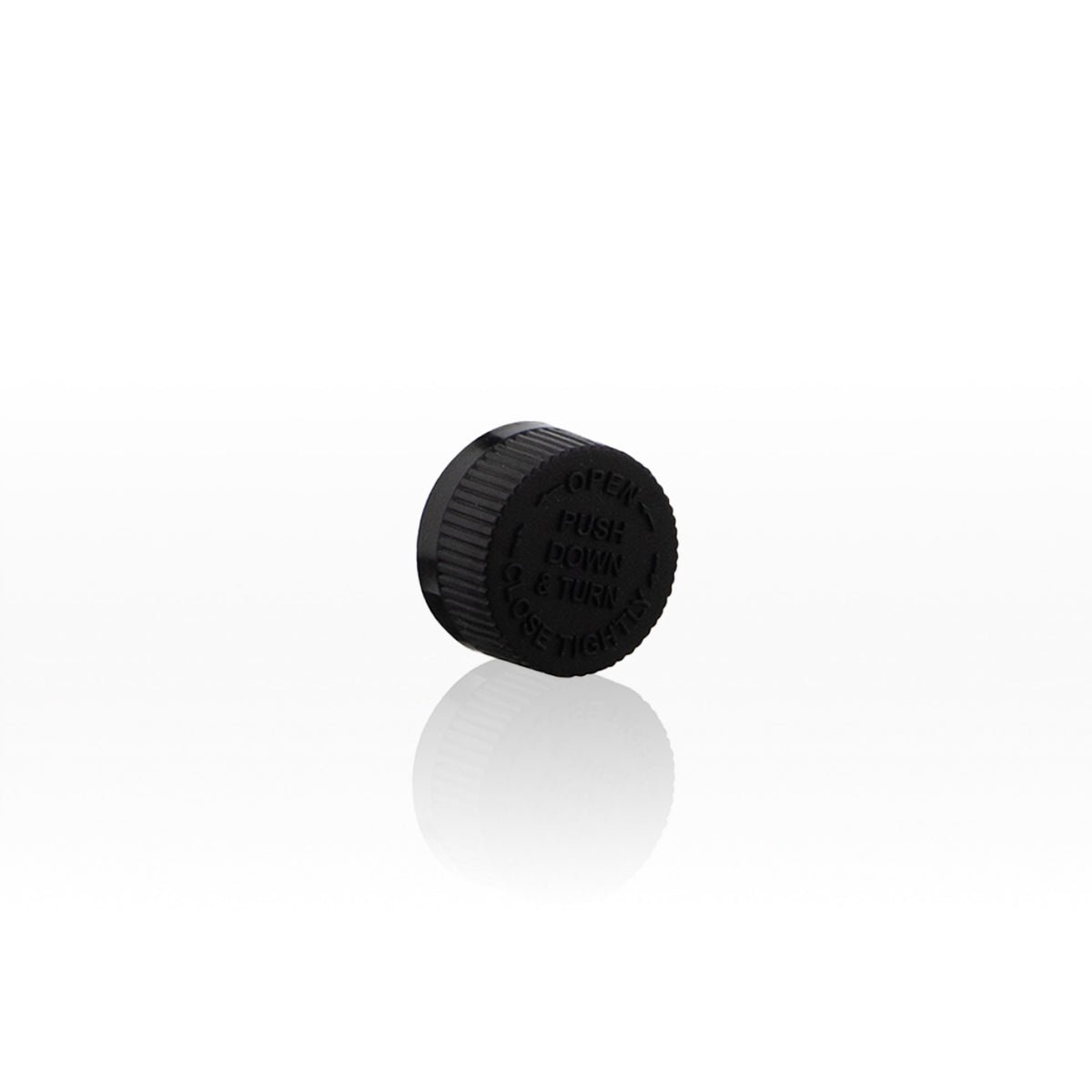 Child Resistant Plastic Caps | Embossed Text w/ Foam Liner | 20mm - Black - 240 Count