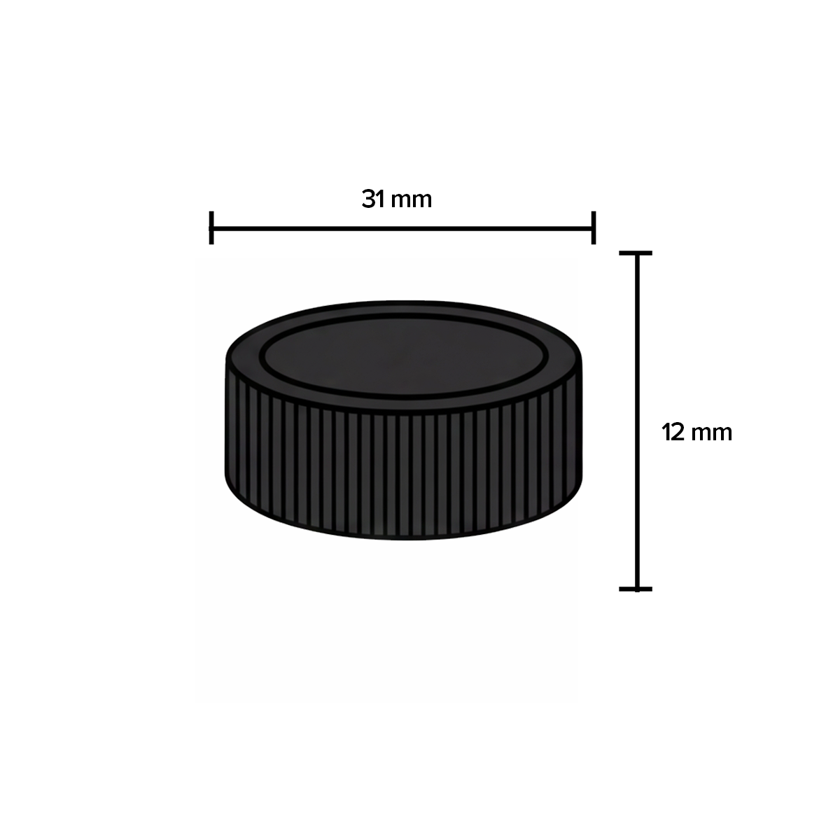 Plastic Cap | Ribbed Screw Thread w/ Foam Liner | 28mm - Black - 126 Count - Biohazard Inc